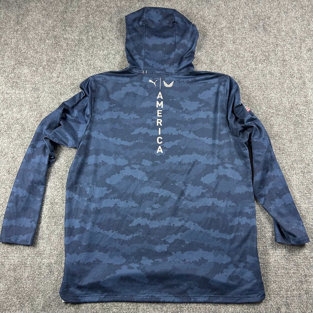 Puma Volition America Hoodie Mens L Blue Camo Golf Performance Pullover Flag - Picture 5 of 8